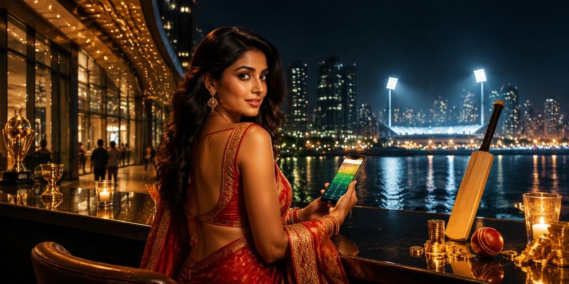 Indian woman enjoying cricket betting and card games at home