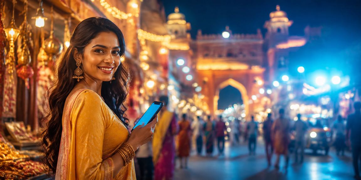 Night market in India with lottery and betting activities under vibrant lights